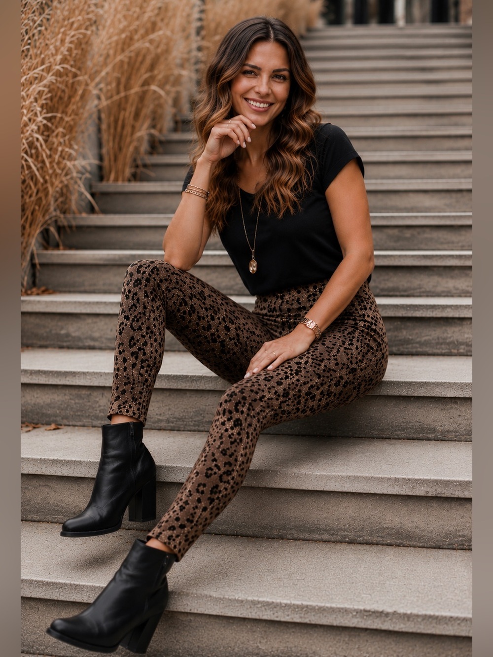 Leopard Print High Waist Leggings | Taupe Black Soft Stretch Chic Athleisure| XL